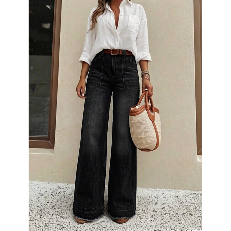 💕 Women's High-Waisted Stretch Wide-Leg Jeans – Flattering Straight-Leg Silhouette, Stylish Front Pockets & Relaxed Denim Comfort for Effortlessly Chic Everyday Outfits! ✨
