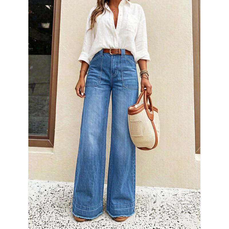 💕 Women's High-Waisted Stretch Wide-Leg Jeans – Flattering Straight-Leg Silhouette, Stylish Front Pockets & Relaxed Denim Comfort for Effortlessly Chic Everyday Outfits! ✨