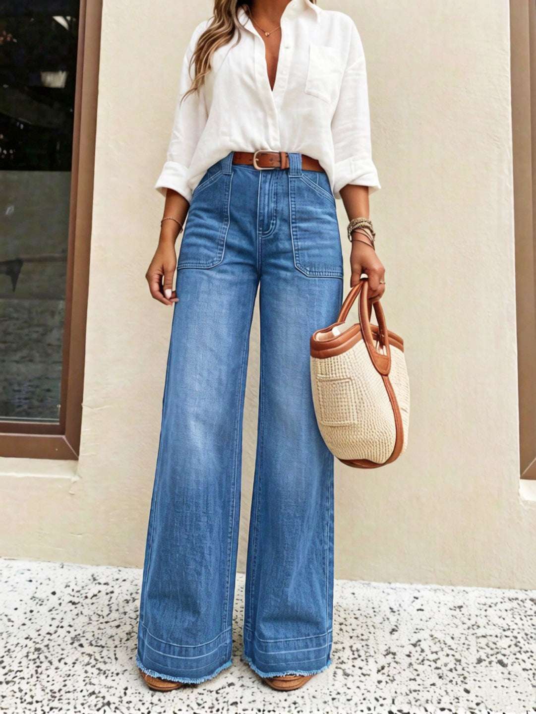 💕 Women's High-Waisted Stretch Wide-Leg Jeans – Flattering Straight-Leg Silhouette, Stylish Front Pockets & Relaxed Denim Comfort for Effortlessly Chic Everyday Outfits! ✨