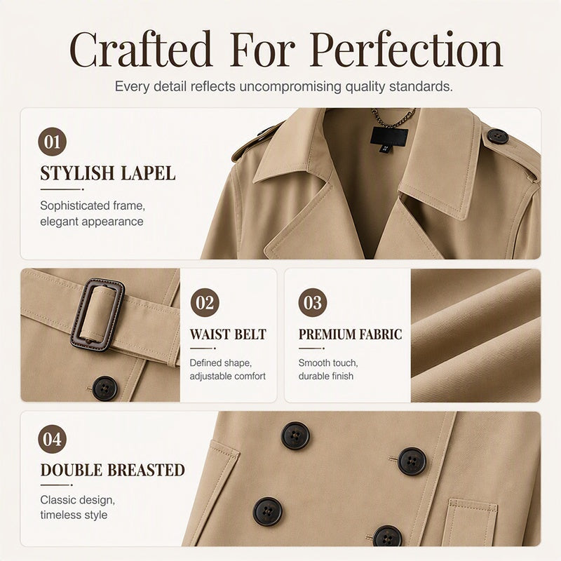 Women's Double Breasted Long Trench Coat