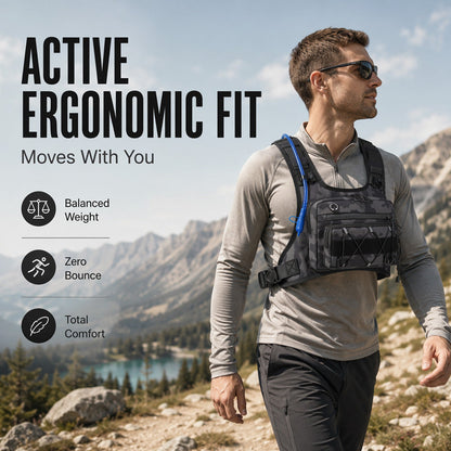 Men’s Hydration Ready Cycling Chest Vest Pack, Ergonomic Tactical Chest Bag, Zero Bounce Adjustable Outdoor Vest For Cycling, Hiking & Trail Running