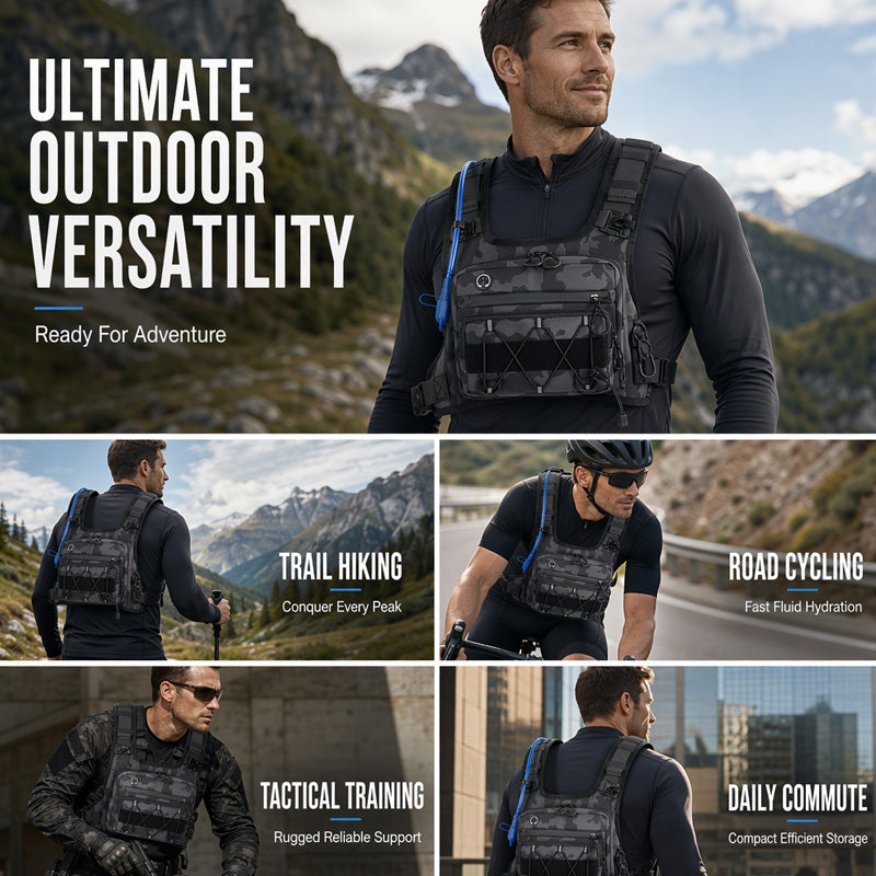 Men’s Hydration Ready Cycling Chest Vest Pack, Ergonomic Tactical Chest Bag, Zero Bounce Adjustable Outdoor Vest For Cycling, Hiking & Trail Running