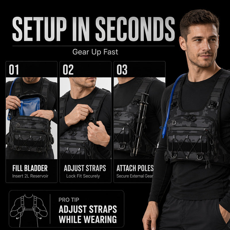 Men’s Hydration Ready Cycling Chest Vest Pack, Ergonomic Tactical Chest Bag, Zero Bounce Adjustable Outdoor Vest For Cycling, Hiking & Trail Running