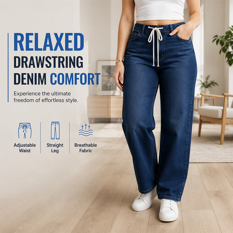 👖 Love Jeans but Hate Tight Waistbands? 💕 Women's Adjustable Drawstring Waist Jeans – Flattering Straight-Leg Fit, Breathable Denim & Relaxed Everyday Comfort for a Stylish Look Without the Squeeze! ✨