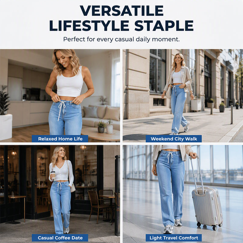👖 Love Jeans but Hate Tight Waistbands? 💕 Women's Adjustable Drawstring Waist Jeans – Flattering Straight-Leg Fit, Breathable Denim & Relaxed Everyday Comfort for a Stylish Look Without the Squeeze! ✨
