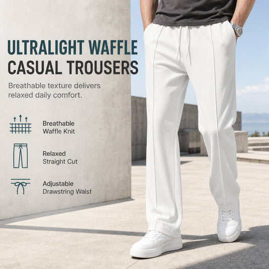 Stay Cool, Move Freely & Look Sharp — Men's Ultralight Breathable Waffle-Knit Casual Pants with a Relaxed Straight-Leg Fit and Adjustable Drawstring Waist