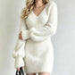Women's V-Neck Fuzzy Knit Mini Dress