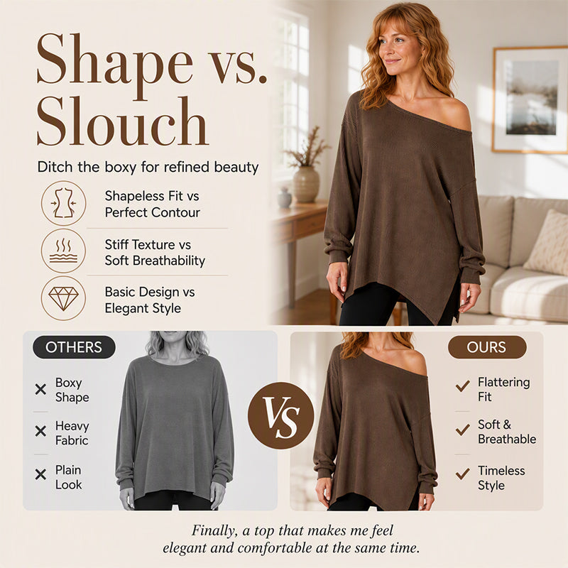✨ Off-Shoulder Detail, Flattering Split Hem | Women's Relaxed Long-Sleeve Top