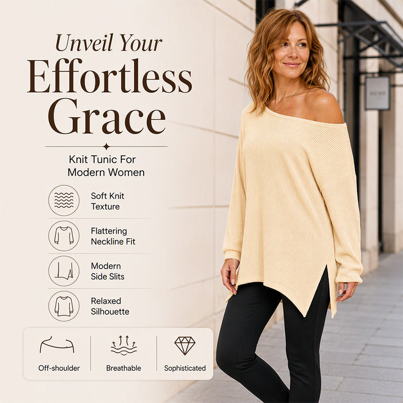 ✨ Off-Shoulder Detail, Flattering Split Hem | Women's Relaxed Long-Sleeve Top