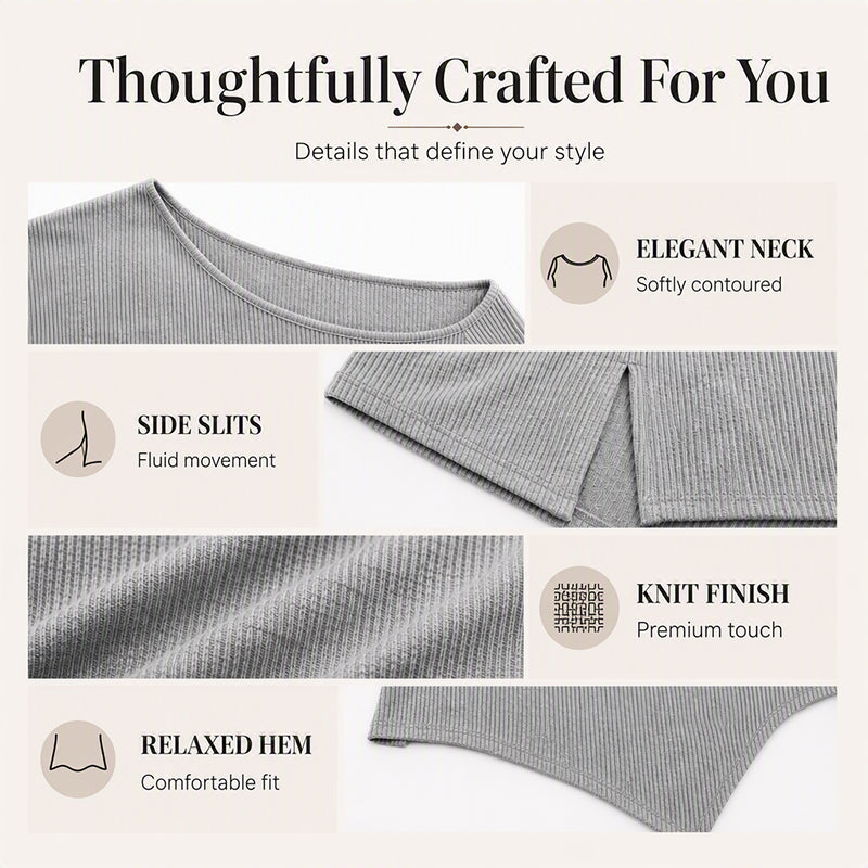 ✨ Off-Shoulder Detail, Flattering Split Hem | Women's Relaxed Long-Sleeve Top