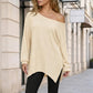 ✨ Off-Shoulder Detail, Flattering Split Hem | Women's Relaxed Long-Sleeve Top