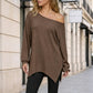 ✨ Off-Shoulder Detail, Flattering Split Hem | Women's Relaxed Long-Sleeve Top