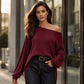 ✨ Off-Shoulder Detail, Flattering Split Hem | Women's Relaxed Long-Sleeve Top