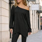 ✨ Off-Shoulder Detail, Flattering Split Hem | Women's Relaxed Long-Sleeve Top