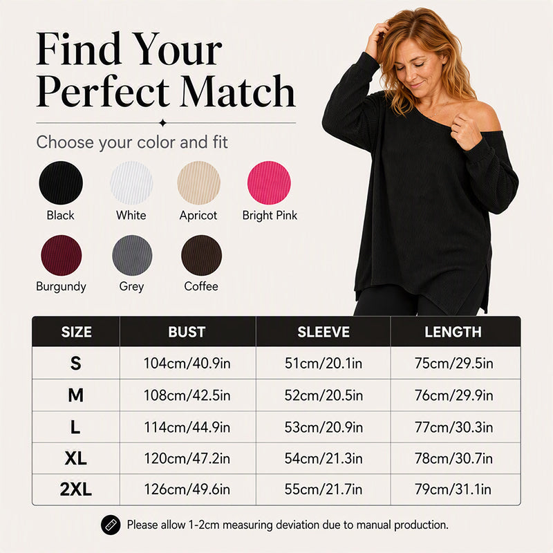 ✨ Off-Shoulder Detail, Flattering Split Hem | Women's Relaxed Long-Sleeve Top