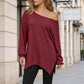 ✨ Off-Shoulder Detail, Flattering Split Hem | Women's Relaxed Long-Sleeve Top