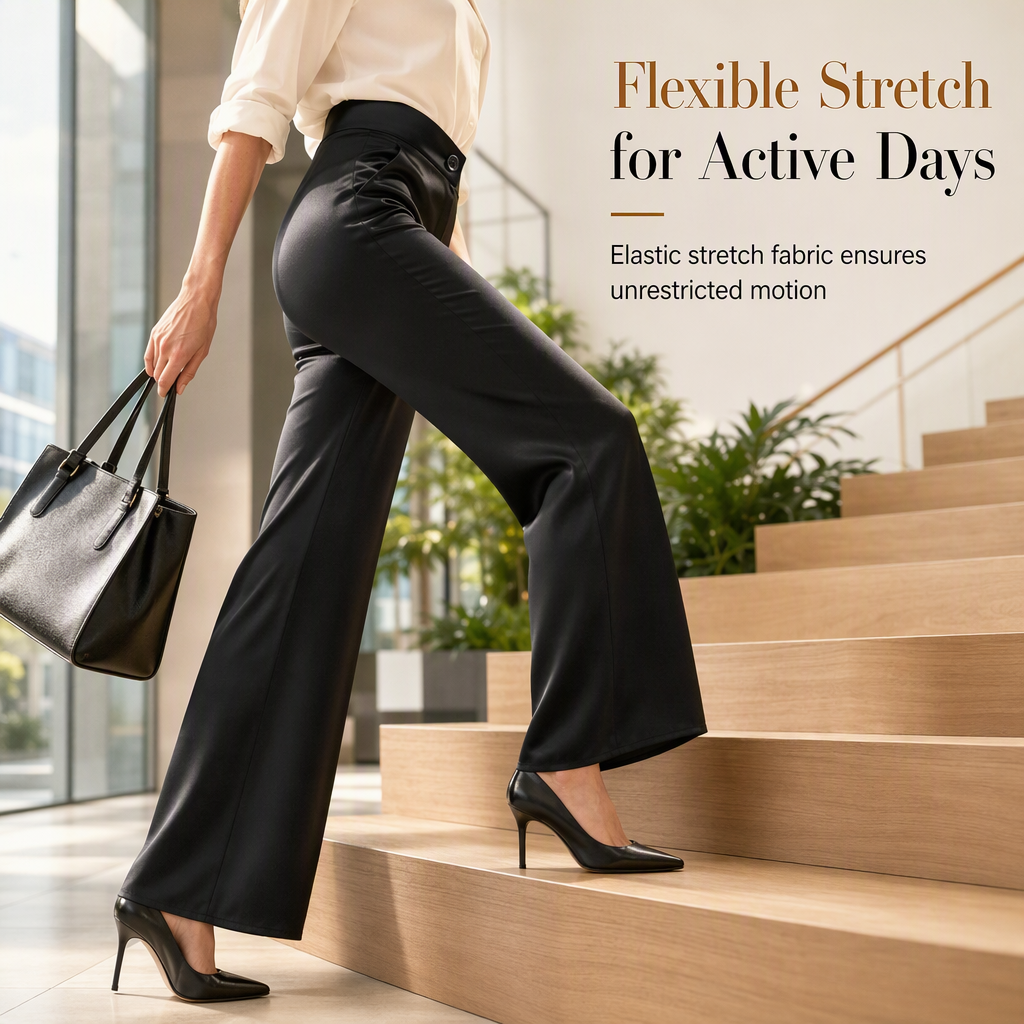 Elevate Your Style with Every Step — Women's Elegant Satin High-Waisted Wide-Leg Pants with a Chic Asymmetrical Waist, Beautiful Draped Silhouette & Sophisticated Everyday-to-Evening Appea