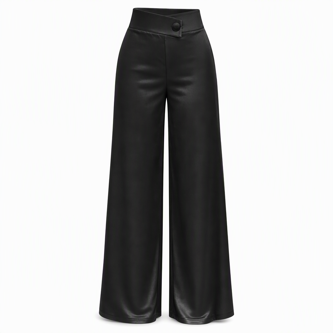 Elevate Your Style with Every Step — Women's Elegant Satin High-Waisted Wide-Leg Pants with a Chic Asymmetrical Waist, Beautiful Draped Silhouette & Sophisticated Everyday-to-Evening Appea