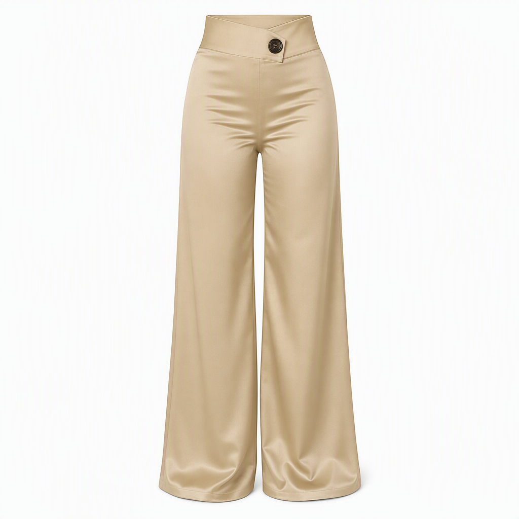 Elevate Your Style with Every Step — Women's Elegant Satin High-Waisted Wide-Leg Pants with a Chic Asymmetrical Waist, Beautiful Draped Silhouette & Sophisticated Everyday-to-Evening Appea