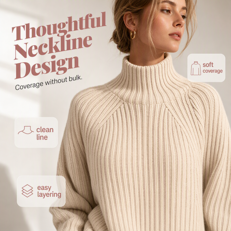 🧶 Relaxed Shape, Polished Look | Women's Turtleneck Knit Sweater Dress