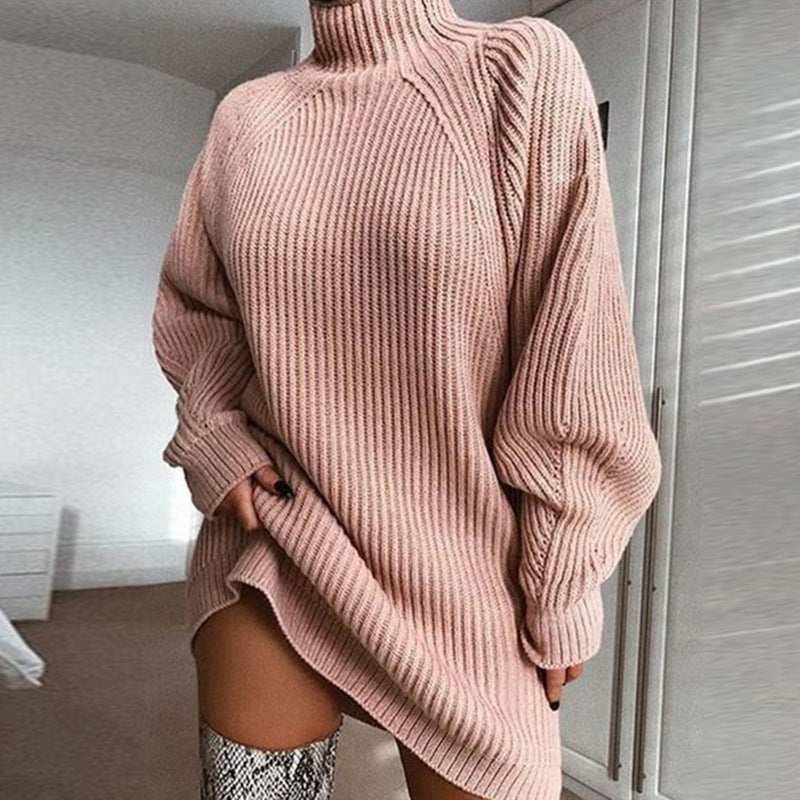 🧶 Relaxed Shape, Polished Look | Women's Turtleneck Knit Sweater Dress