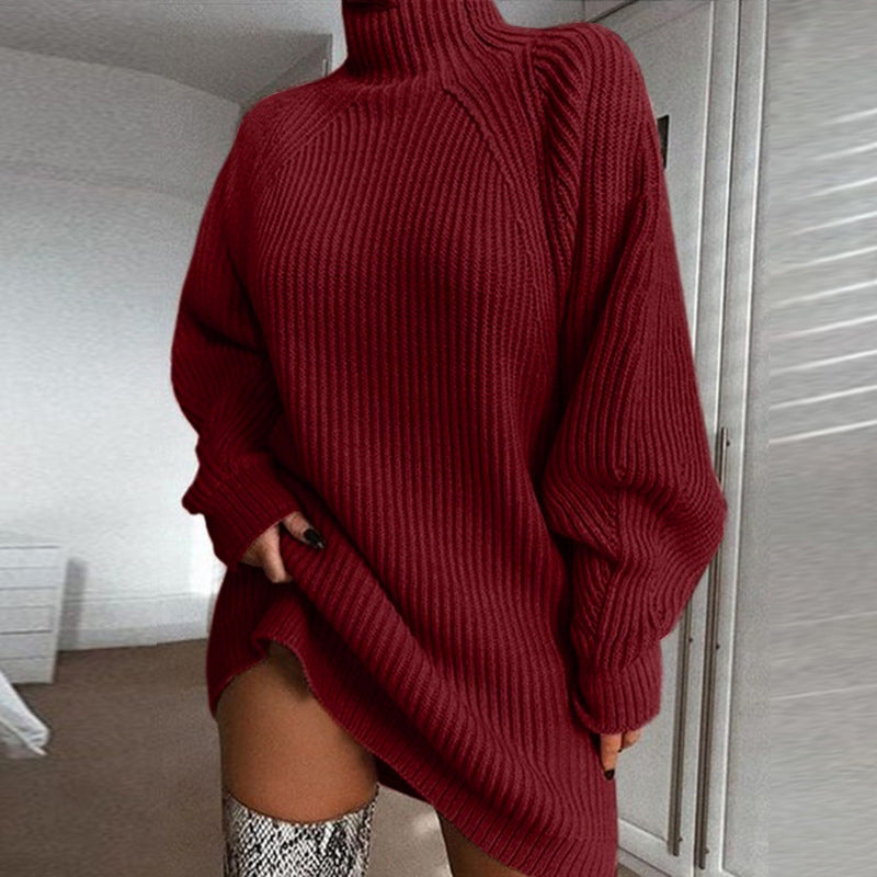 🧶 Relaxed Shape, Polished Look | Women's Turtleneck Knit Sweater Dress
