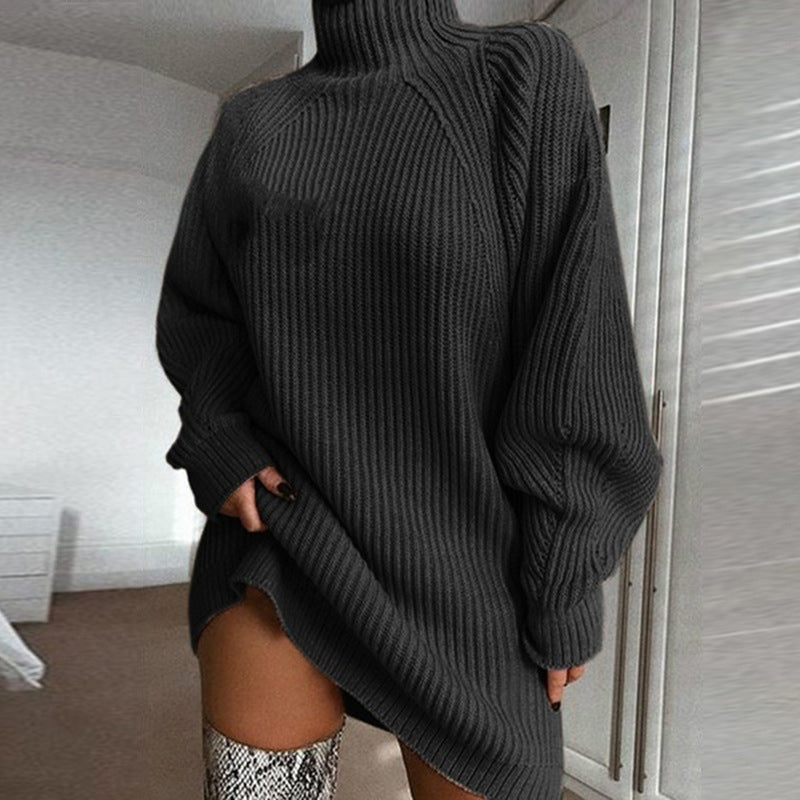 🧶 Relaxed Shape, Polished Look | Women's Turtleneck Knit Sweater Dress