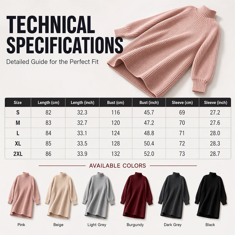 🧶 Relaxed Shape, Polished Look | Women's Turtleneck Knit Sweater Dress
