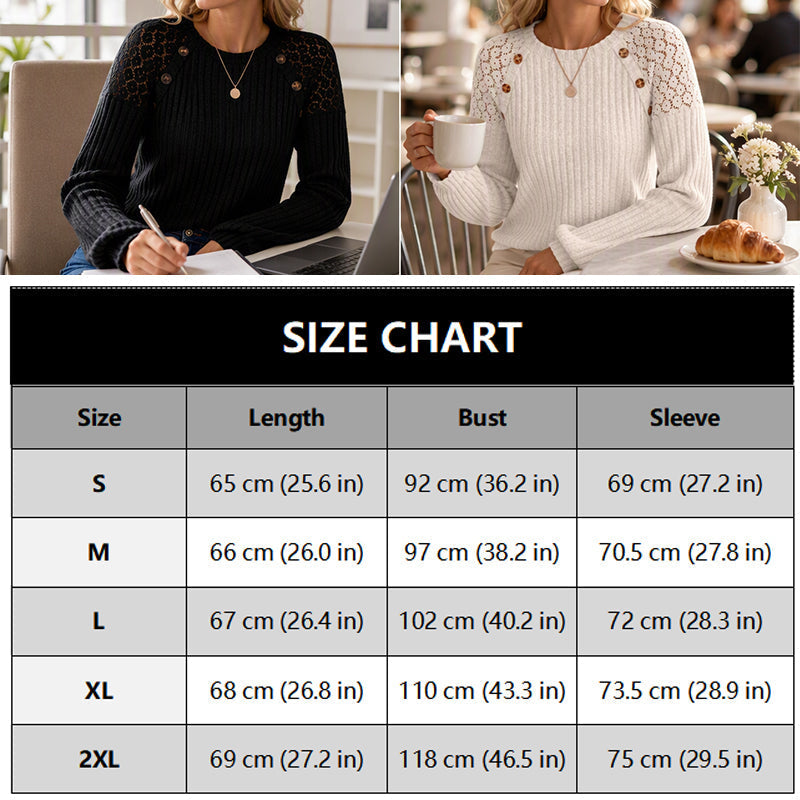 🖤Black Friday Sale:50% OFF🖤 🌸 Lace Detail, Easy Elegance | Women's Ribbed Knit Patchwork Long-Sleeve Top
