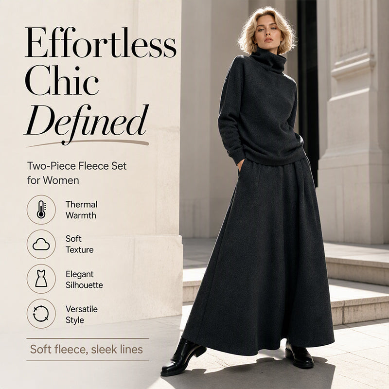 💞 Two Pieces, Effortlessly Elegant | Women's Turtleneck Top & Maxi Skirt Set