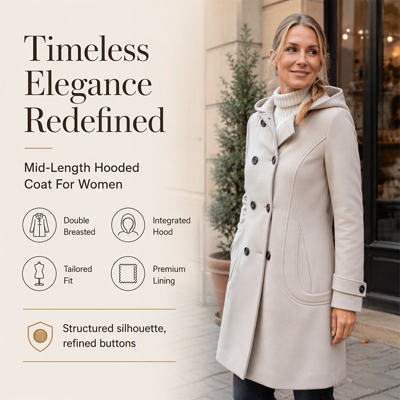 🔥 50% OFF | Women's Double-Breasted Hooded Pea Coat – Classic Winter Essential