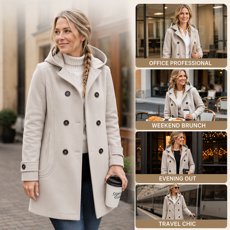 🔥 50% OFF | Women's Double-Breasted Hooded Pea Coat – Classic Winter Essential