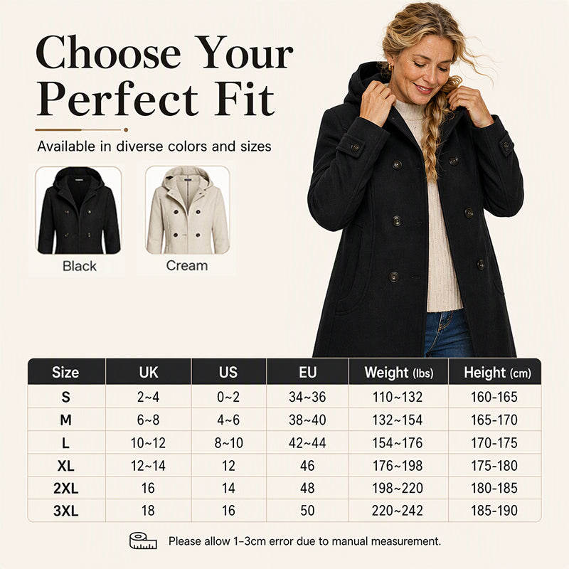 🔥 50% OFF | Women's Double-Breasted Hooded Pea Coat – Classic Winter Essential