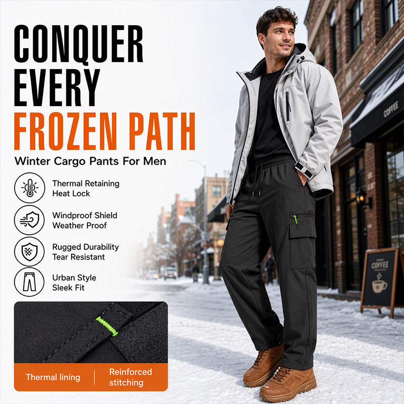 Conquer Cold Days in Comfort — Men's Winter Windproof Thermal-Lined Cargo Pants with Reinforced Stitching, Practical Utility Pockets & a Sleek Outdoor Fit