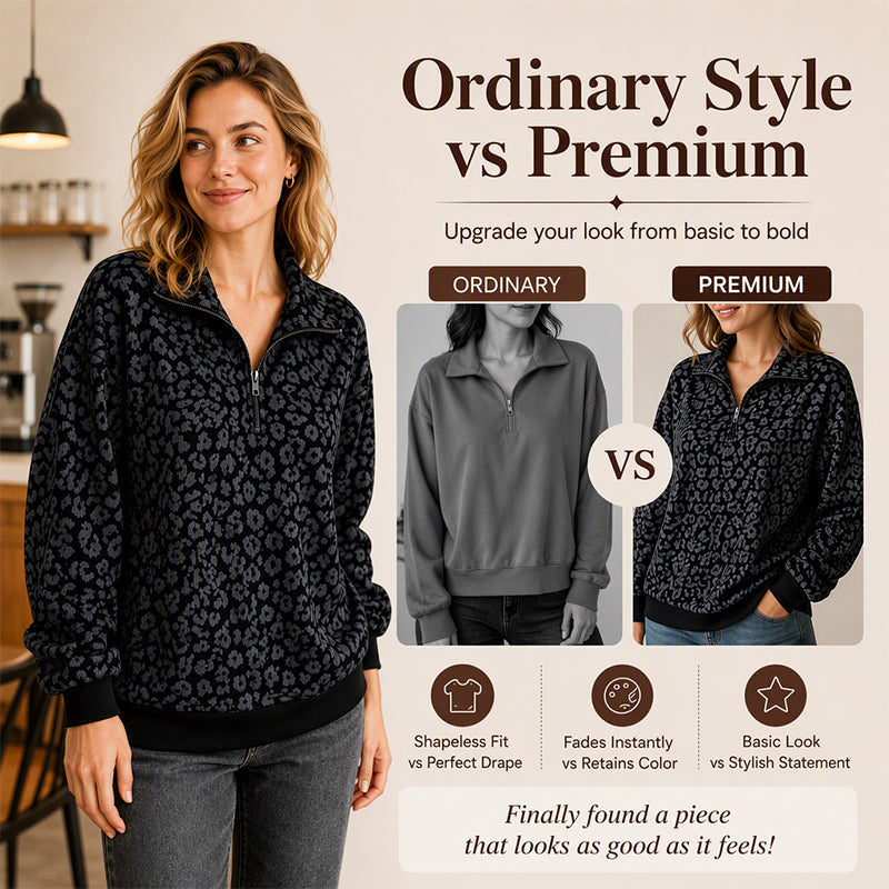 Bored of Plain Sweatshirts? Add a Bold Touch to Your Everyday Style! Women's Leopard Print Half-Zip Pullover – Soft Textured Feel, Relaxed Fit & Chic Collar Design for Comfortable, Eye-Catching Fall Outfits!