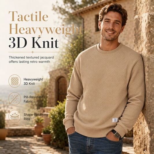 Tired of Thin, Tight Sweatshirts? Stay Warm Without Feeling Restricted! Men's Thickened Jacquard Crewneck Sweatshirt – Relaxed Fit, Stylish Textured Design & Everyday Comfort for Chilly Fall and Winter Days!