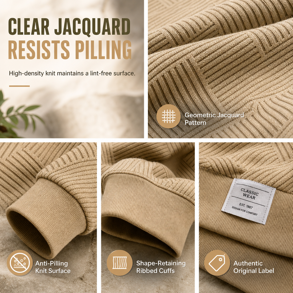 Tired of Thin, Tight Sweatshirts? Stay Warm Without Feeling Restricted! Men's Thickened Jacquard Crewneck Sweatshirt – Relaxed Fit, Stylish Textured Design & Everyday Comfort for Chilly Fall and Winter Days!