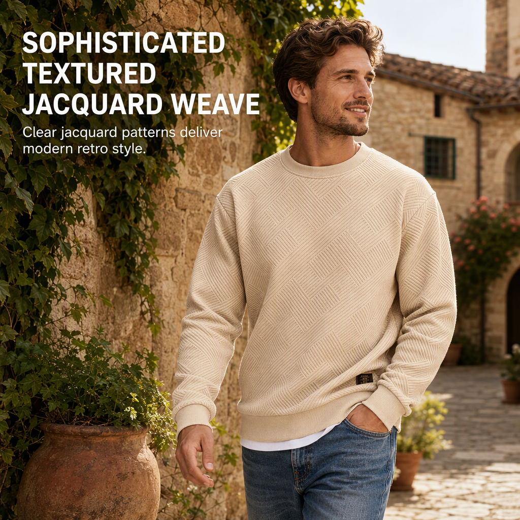 Tired of Thin, Tight Sweatshirts? Stay Warm Without Feeling Restricted! Men's Thickened Jacquard Crewneck Sweatshirt – Relaxed Fit, Stylish Textured Design & Everyday Comfort for Chilly Fall and Winter Days!