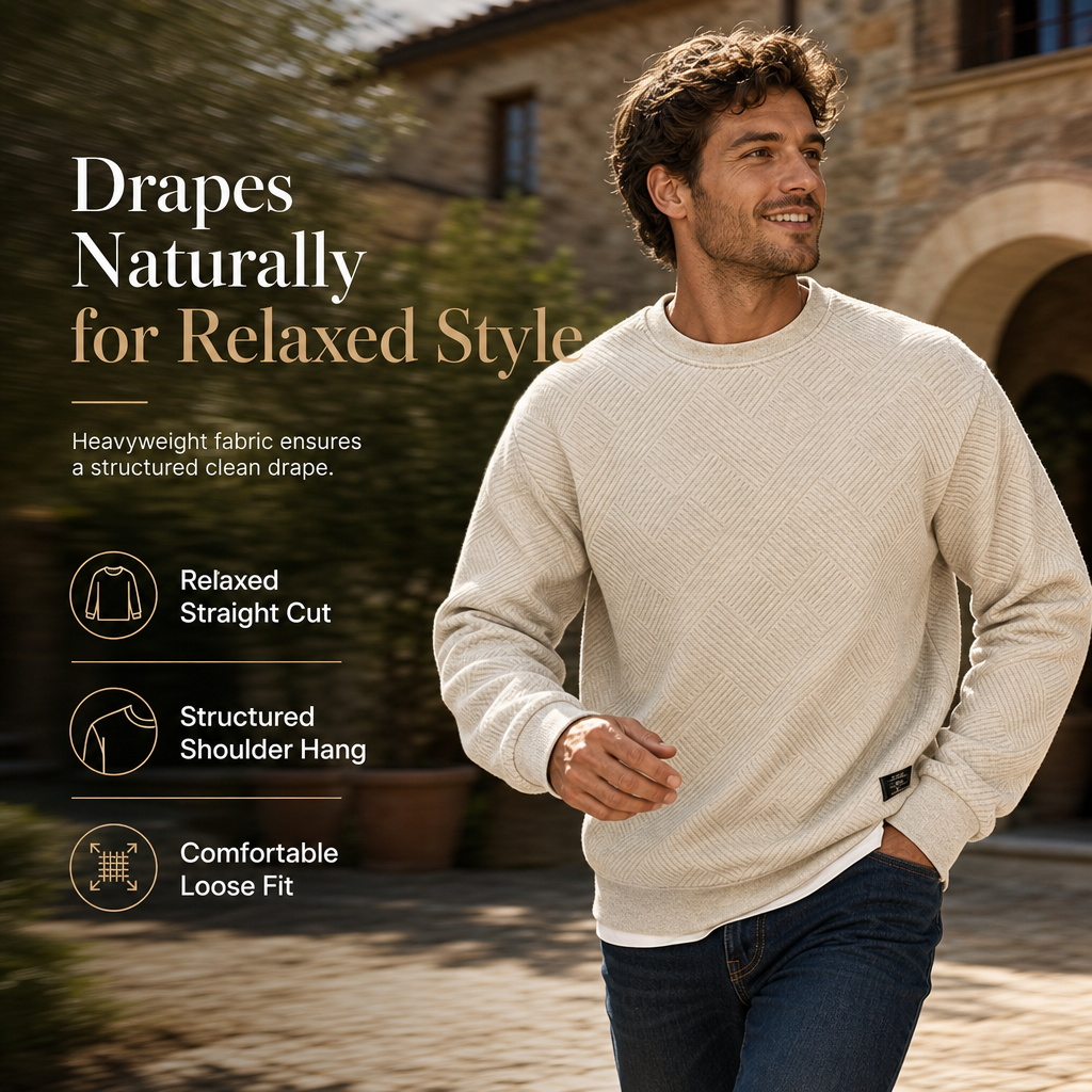 Tired of Thin, Tight Sweatshirts? Stay Warm Without Feeling Restricted! Men's Thickened Jacquard Crewneck Sweatshirt – Relaxed Fit, Stylish Textured Design & Everyday Comfort for Chilly Fall and Winter Days!