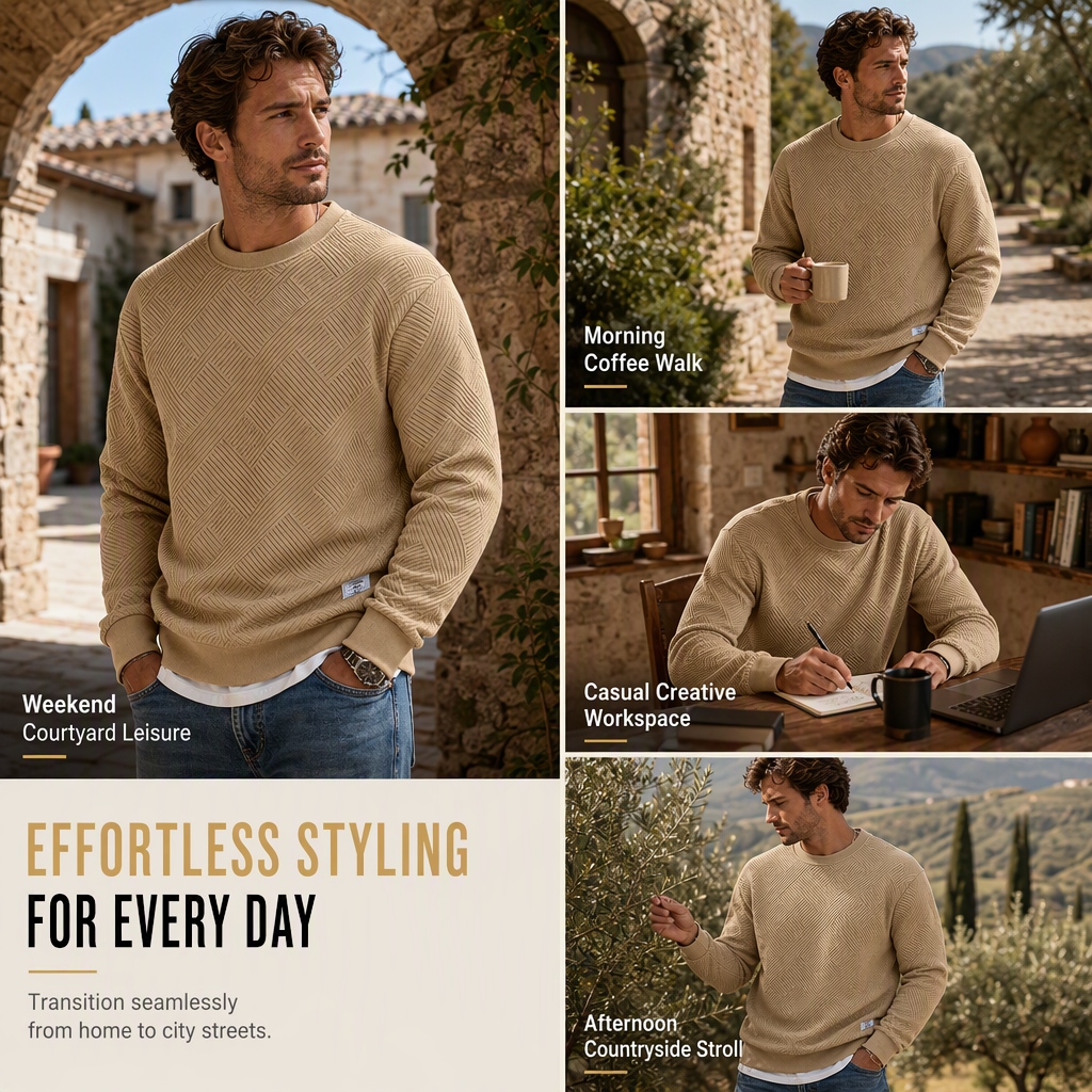 Tired of Thin, Tight Sweatshirts? Stay Warm Without Feeling Restricted! Men's Thickened Jacquard Crewneck Sweatshirt – Relaxed Fit, Stylish Textured Design & Everyday Comfort for Chilly Fall and Winter Days!