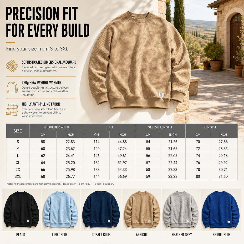 Tired of Thin, Tight Sweatshirts? Stay Warm Without Feeling Restricted! Men's Thickened Jacquard Crewneck Sweatshirt – Relaxed Fit, Stylish Textured Design & Everyday Comfort for Chilly Fall and Winter Days!