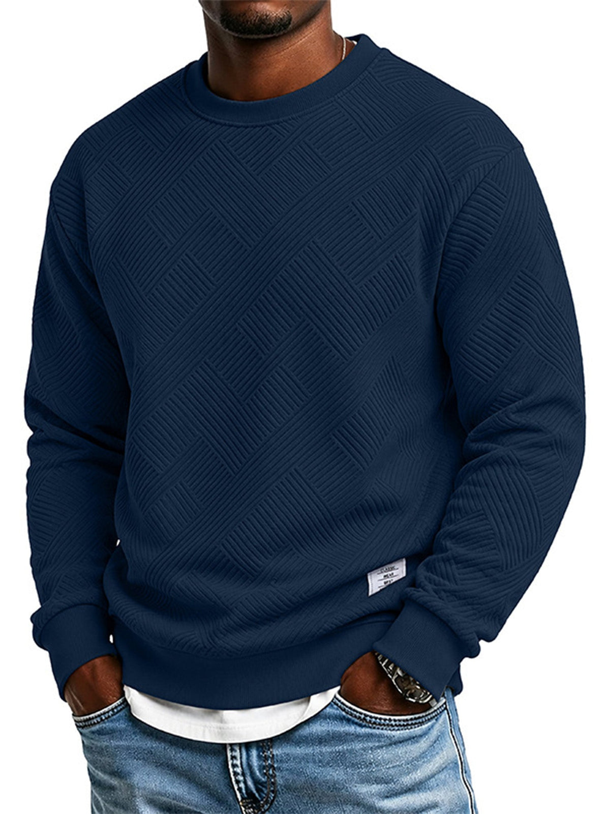 Tired of Thin, Tight Sweatshirts? Stay Warm Without Feeling Restricted! Men's Thickened Jacquard Crewneck Sweatshirt – Relaxed Fit, Stylish Textured Design & Everyday Comfort for Chilly Fall and Winter Days!