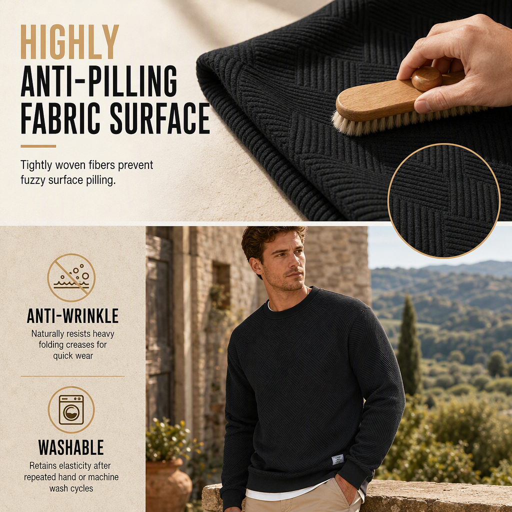 Tired of Thin, Tight Sweatshirts? Stay Warm Without Feeling Restricted! Men's Thickened Jacquard Crewneck Sweatshirt – Relaxed Fit, Stylish Textured Design & Everyday Comfort for Chilly Fall and Winter Days!