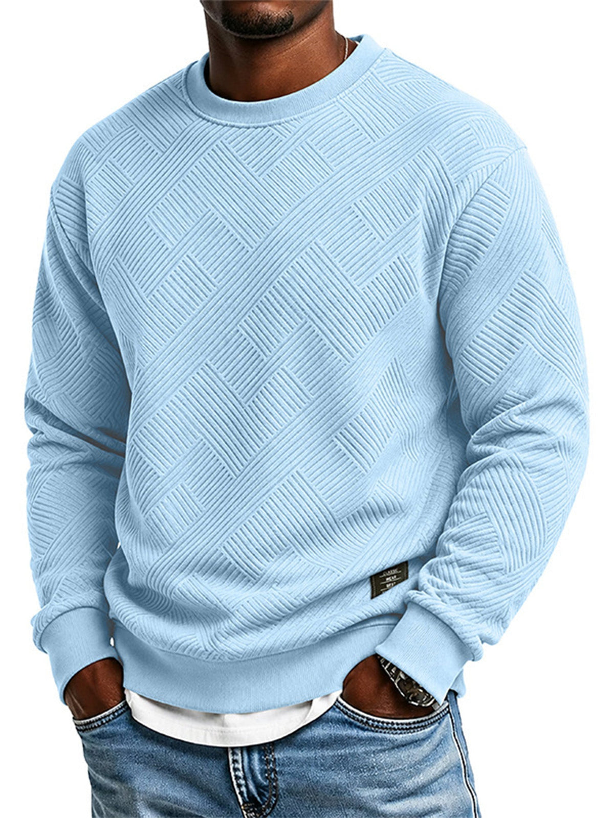Tired of Thin, Tight Sweatshirts? Stay Warm Without Feeling Restricted! Men's Thickened Jacquard Crewneck Sweatshirt – Relaxed Fit, Stylish Textured Design & Everyday Comfort for Chilly Fall and Winter Days!