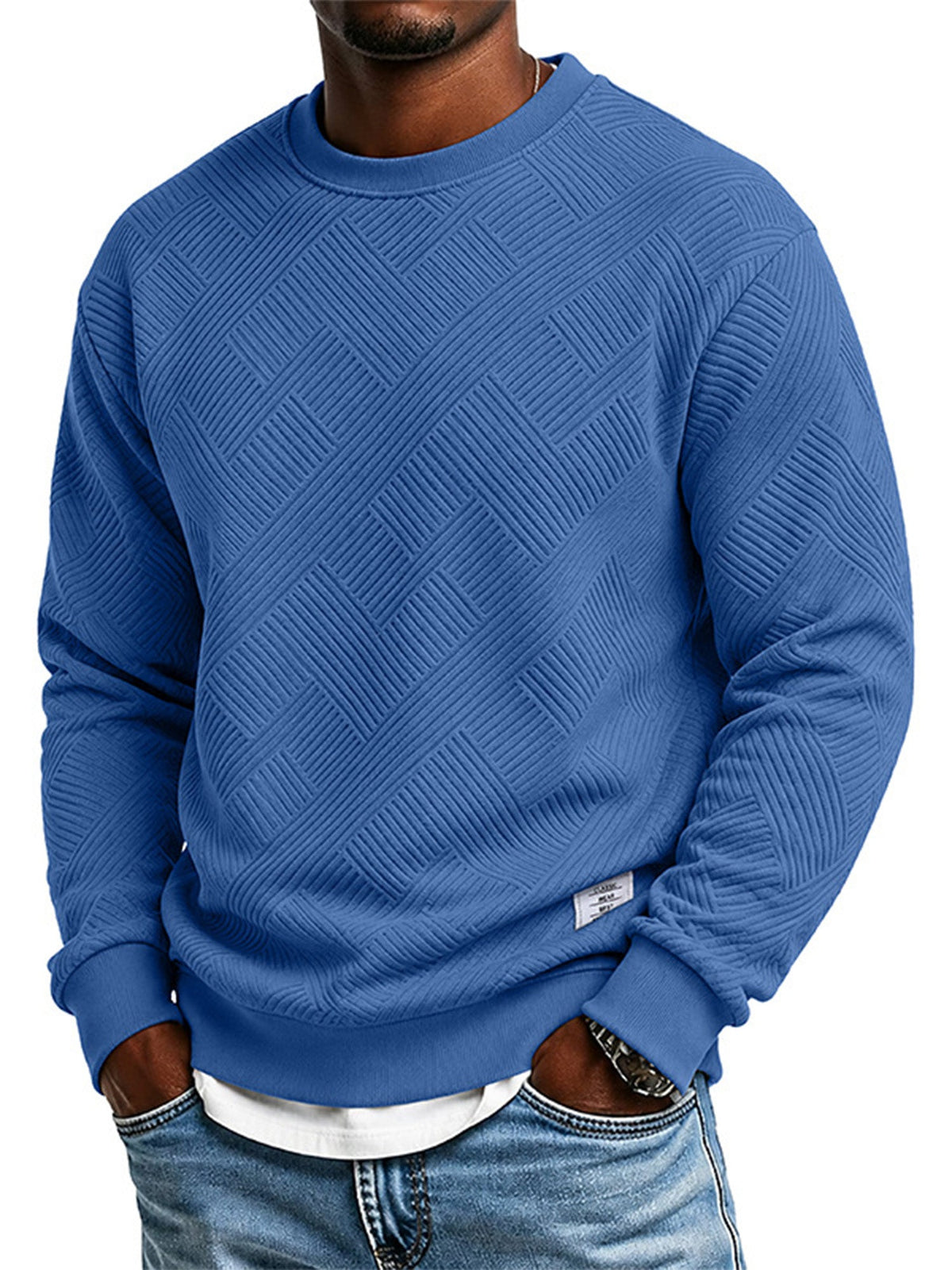 Tired of Thin, Tight Sweatshirts? Stay Warm Without Feeling Restricted! Men's Thickened Jacquard Crewneck Sweatshirt – Relaxed Fit, Stylish Textured Design & Everyday Comfort for Chilly Fall and Winter Days!
