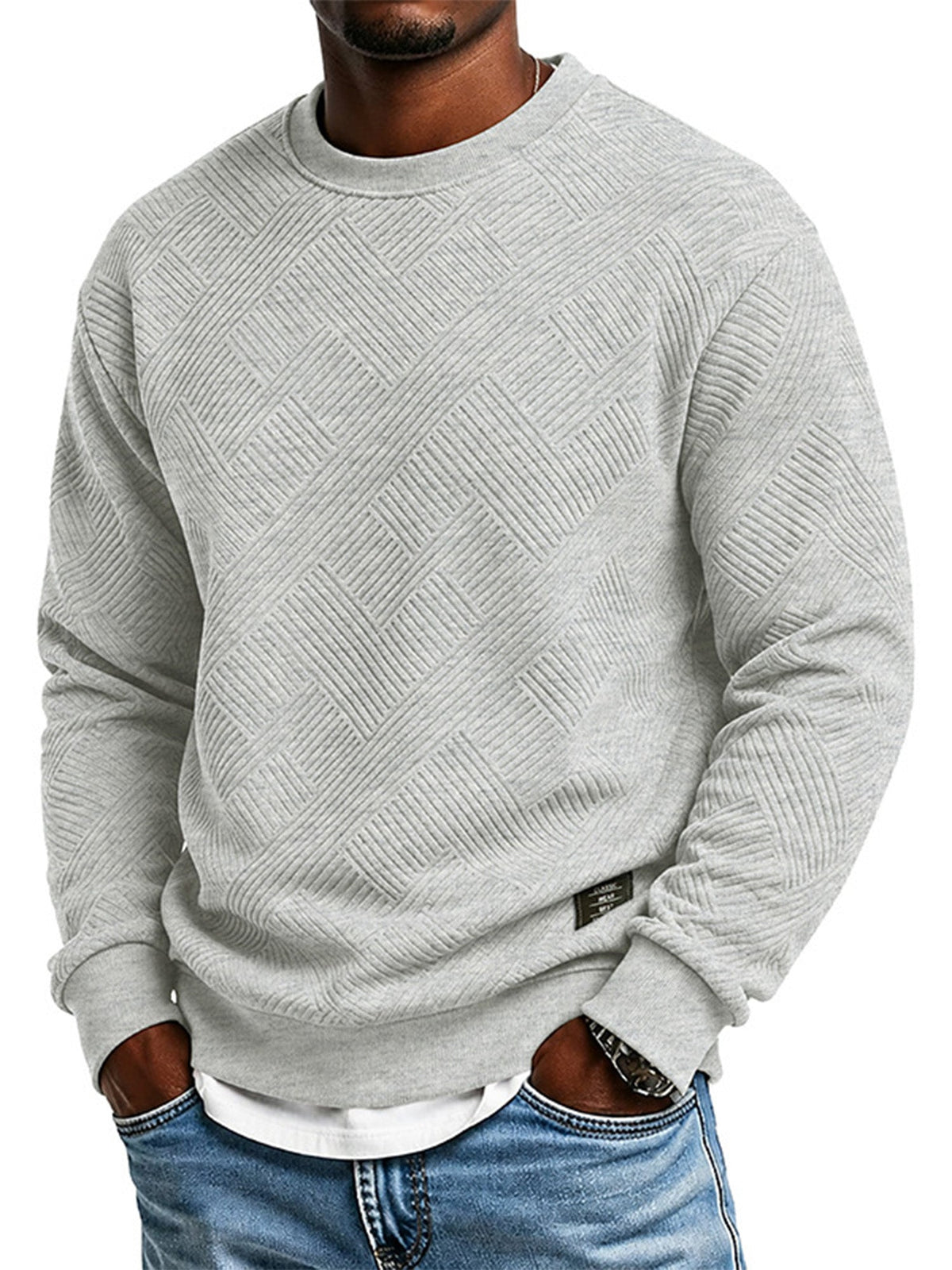 Tired of Thin, Tight Sweatshirts? Stay Warm Without Feeling Restricted! Men's Thickened Jacquard Crewneck Sweatshirt – Relaxed Fit, Stylish Textured Design & Everyday Comfort for Chilly Fall and Winter Days!