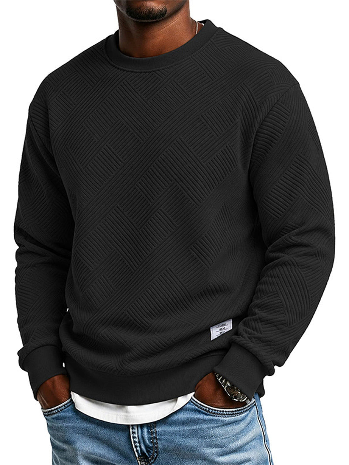 Tired of Thin, Tight Sweatshirts? Stay Warm Without Feeling Restricted! Men's Thickened Jacquard Crewneck Sweatshirt – Relaxed Fit, Stylish Textured Design & Everyday Comfort for Chilly Fall and Winter Days!