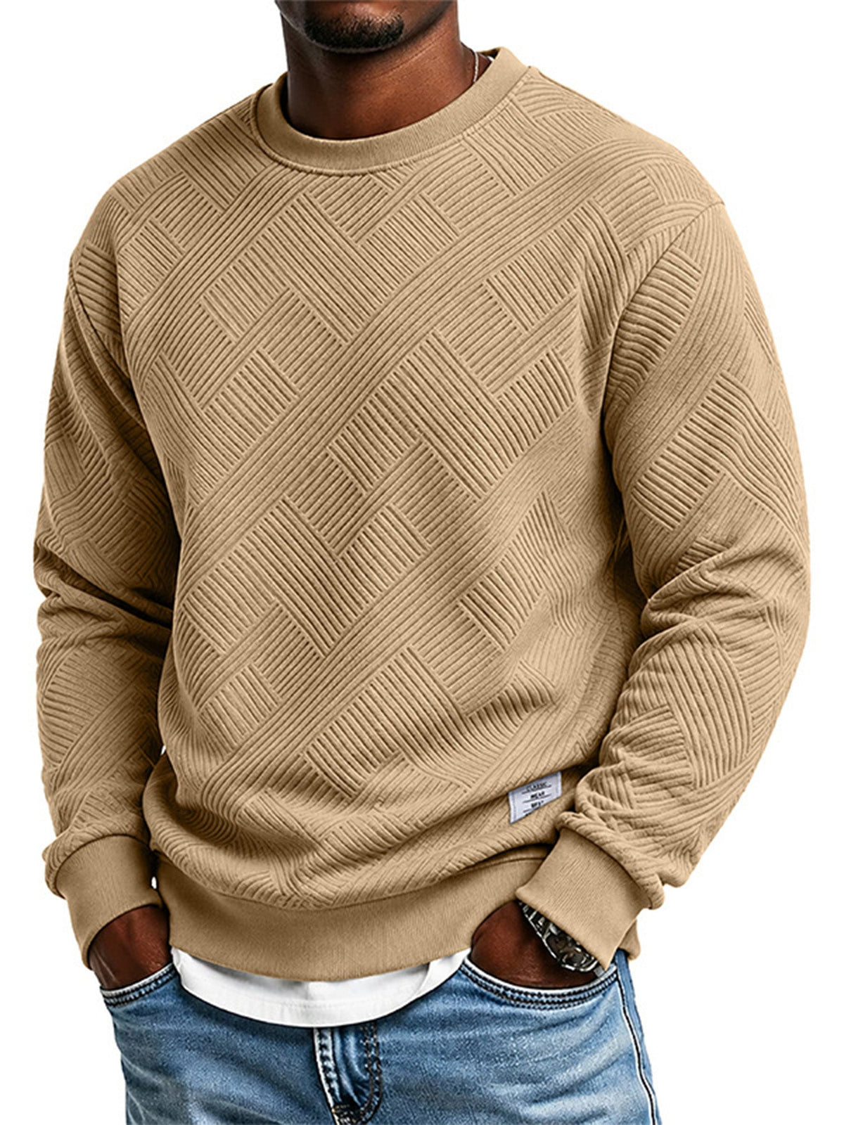 Tired of Thin, Tight Sweatshirts? Stay Warm Without Feeling Restricted! Men's Thickened Jacquard Crewneck Sweatshirt – Relaxed Fit, Stylish Textured Design & Everyday Comfort for Chilly Fall and Winter Days!