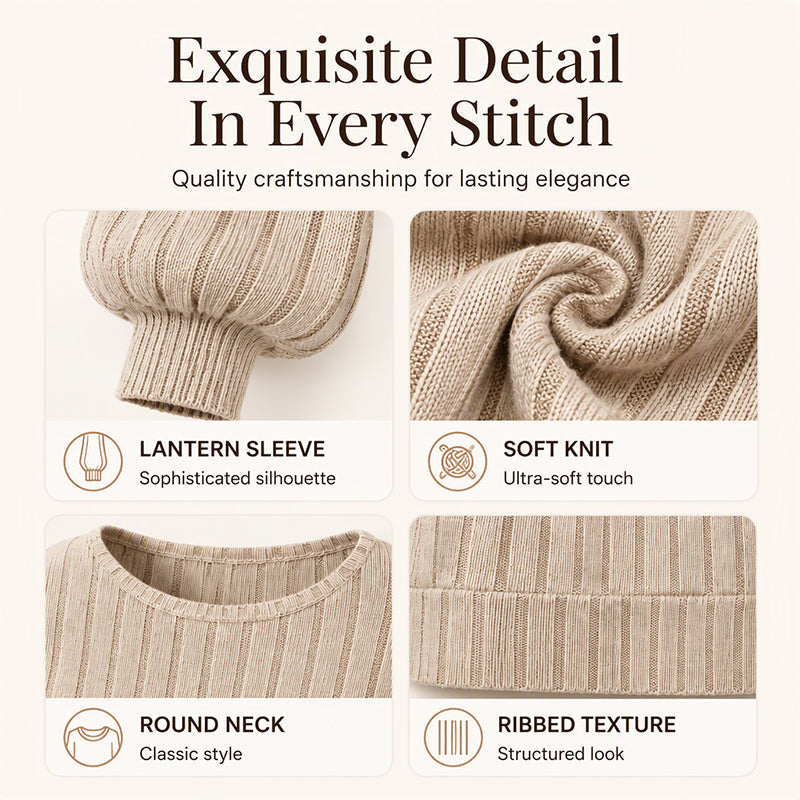 Women's Casual Lantern Sleeve Ribbed Knit Pullover