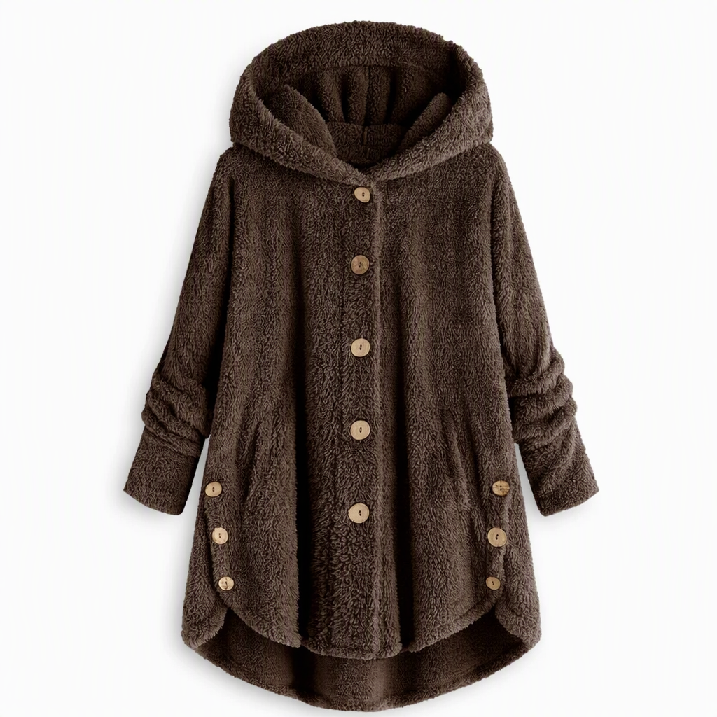 Women's Winter Solid Color Asymmetrical Button Plush Fuzzy Fleece Coat